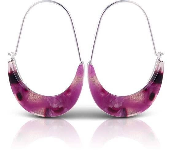 Genuine marbré violet Jade boucles d'oreilles pendantes en Sterling